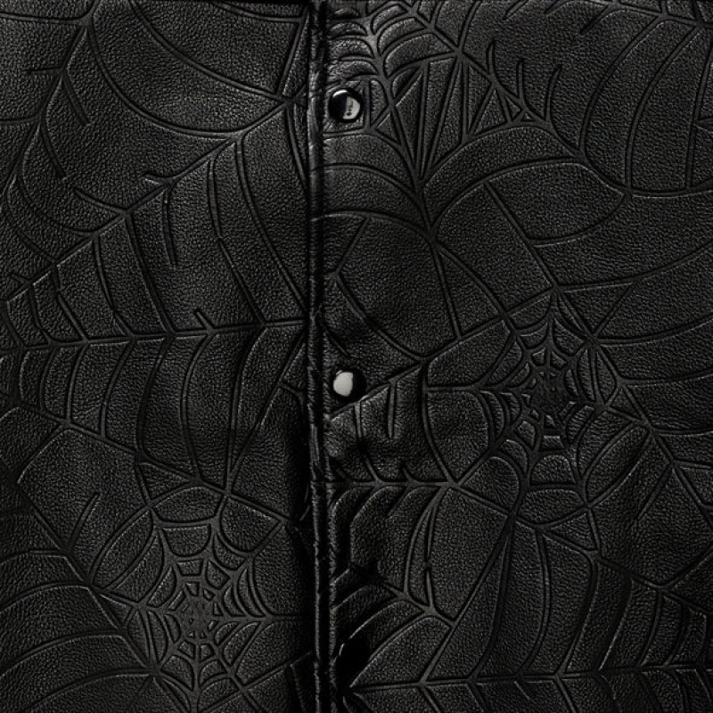 Chaqueta Sp5der DEBOSSED WEB LEATHER Negras | DV9234768