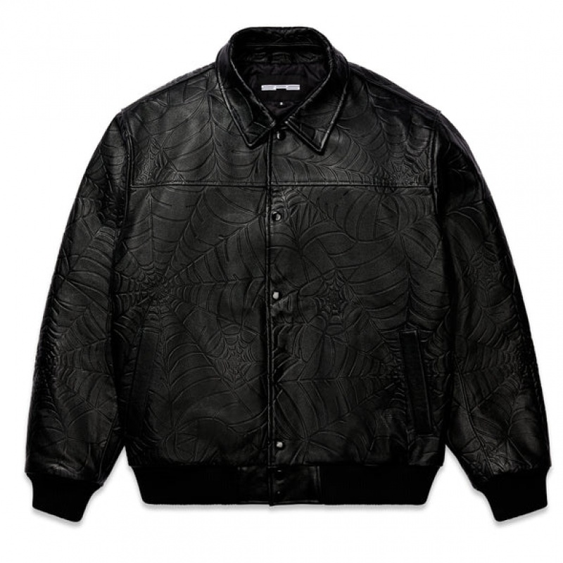 Chaqueta Sp5der DEBOSSED WEB LEATHER Negras | DV9234768