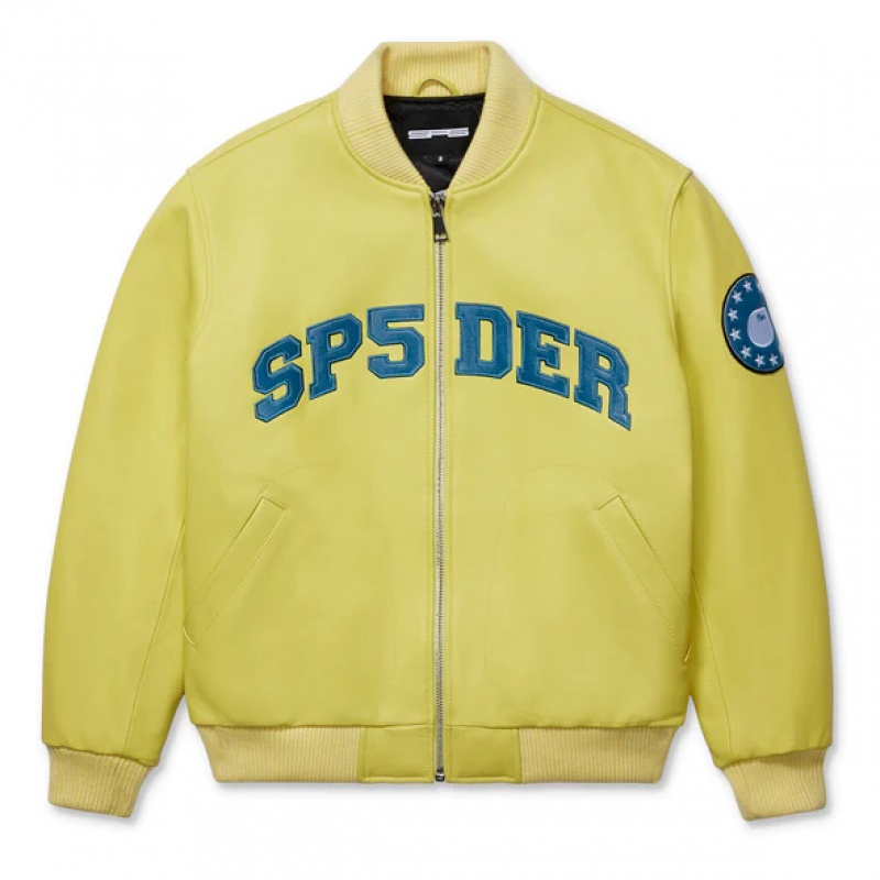 Chaqueta Sp5der LEATHER LOGO BOMBER Amarillo | SY2805769