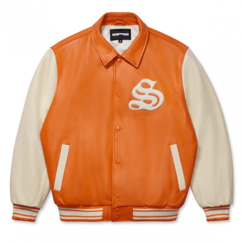 Chaqueta Sp5der LEATHER VARSITY Naranjas | VX3471968