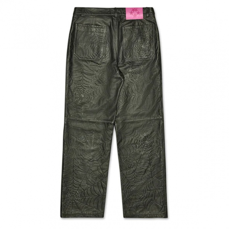 Pantalon Deportivo Sp5der DEBOSSED WEB LEATHER Negras | QP5960132
