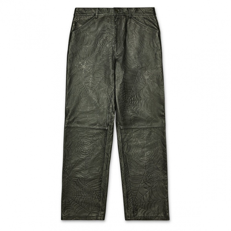 Pantalon Deportivo Sp5der DEBOSSED WEB LEATHER Negras | QP5960132