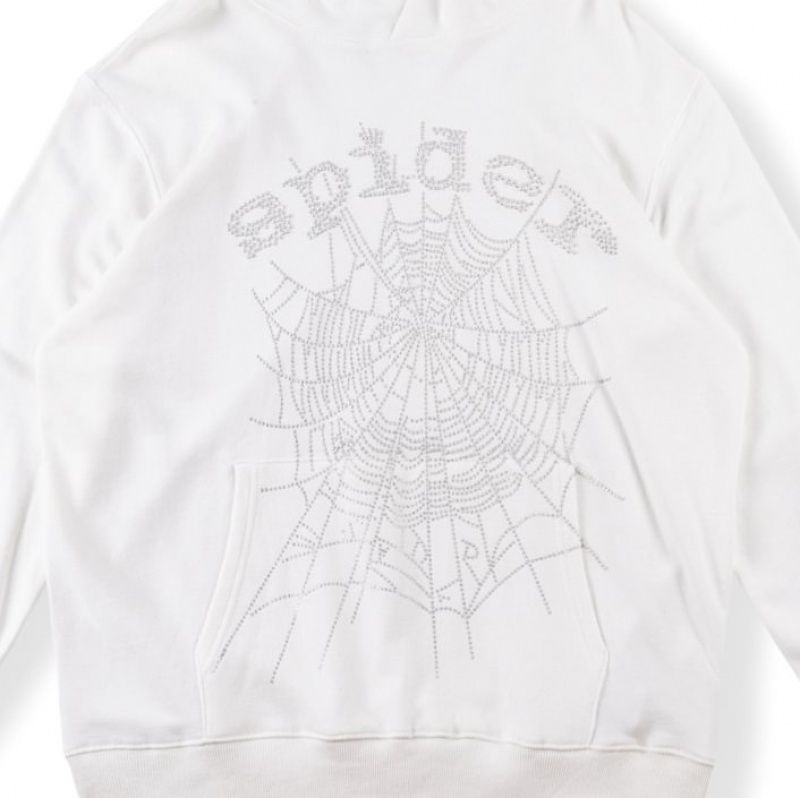 Sudadera con Capucha Sp5der Spider Diamond-encrusted Logo Blancas | LZ0639251